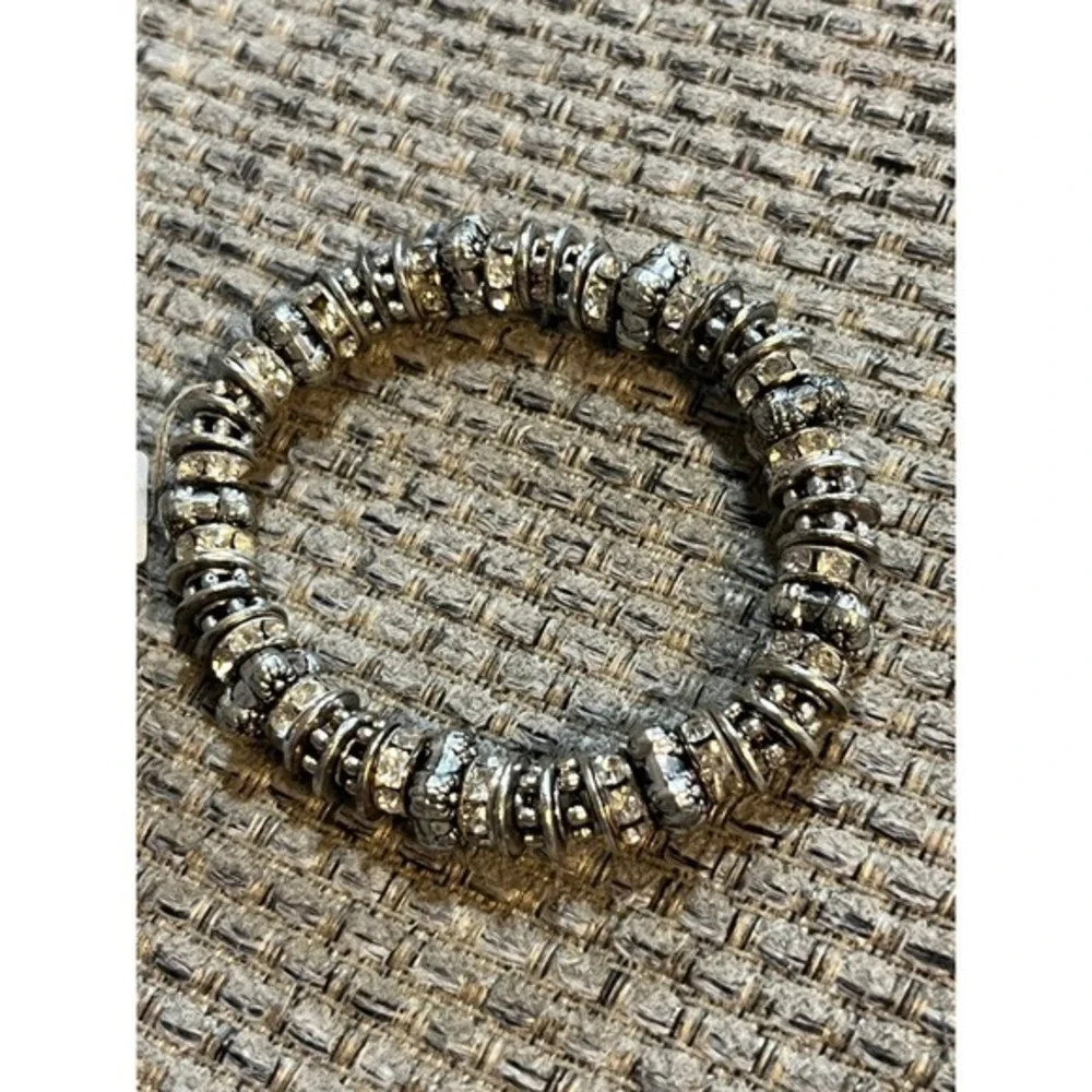 Bracelet Womens Silver New Crystal Rondelle Stretch Beaded Shimmer